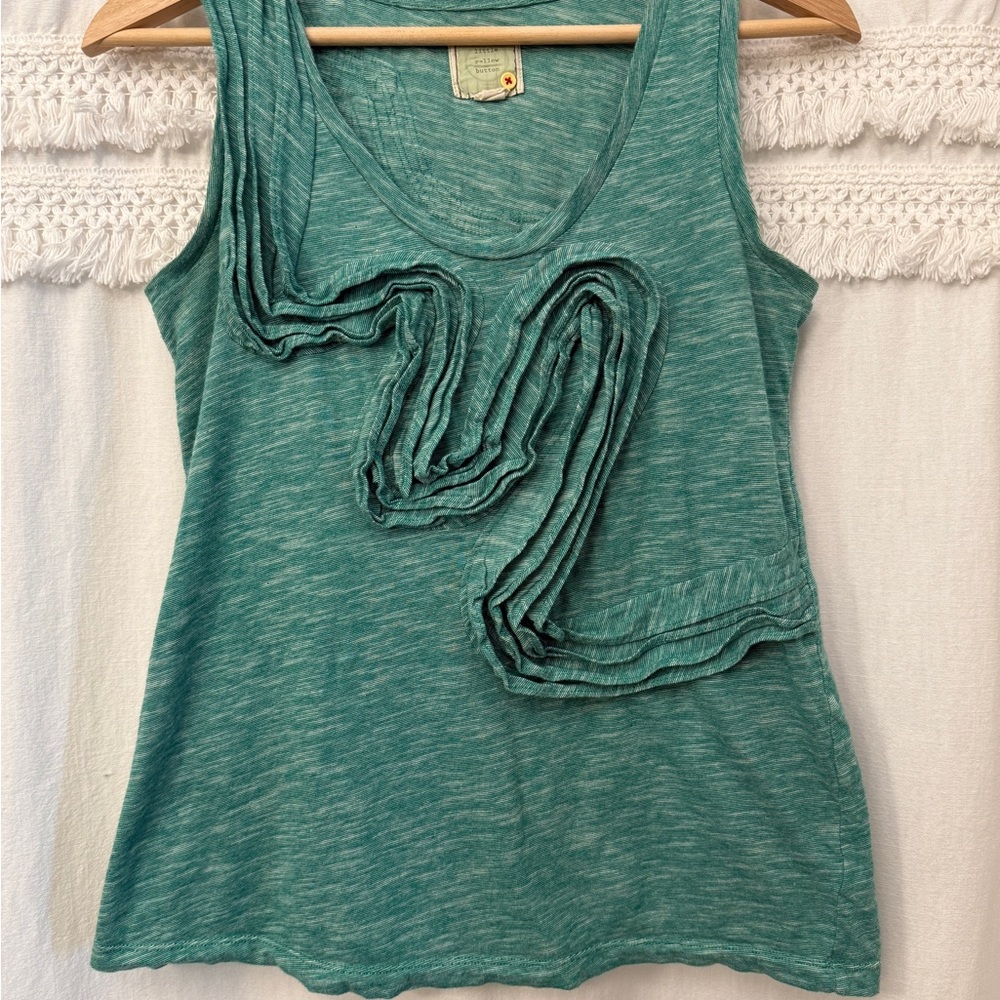 Anthropologie Green Ruffle Tank Top